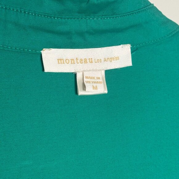 Monteau Los Angeles Kelly Emerald Green Pleated Cap Sleeve Tiered Dress Sz M - Picture 7 of 9